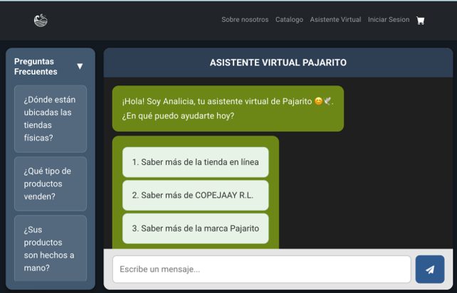 Inicio del asistente virtual para la Cooperativa Copejaay R. L.