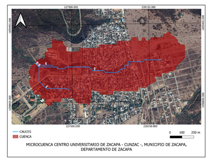 Delimitación de la microcuenca, utilizada para determinar los parámetros hidrológicos del estudio