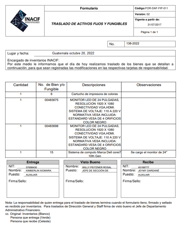 Reporte de la tarjeta de responsabilidad con formato simple